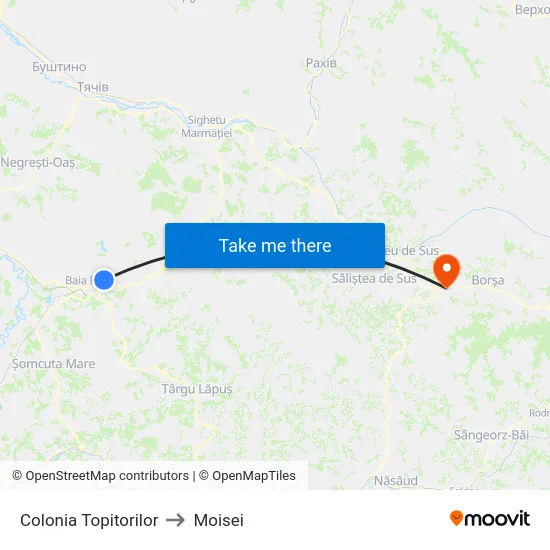 Colonia Topitorilor to Moisei map