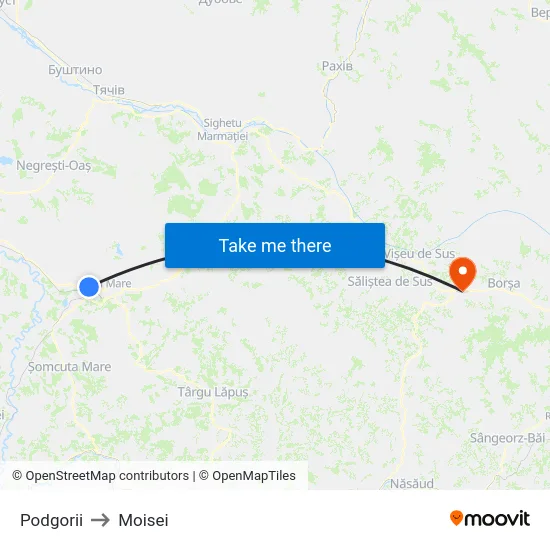 Podgorii to Moisei map