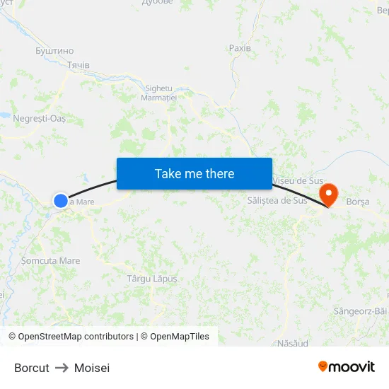 Borcut to Moisei map