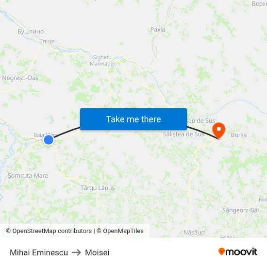 Mihai Eminescu to Moisei map