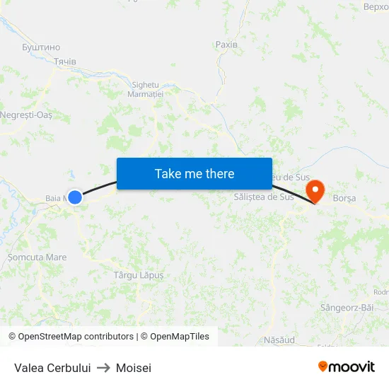 Valea Cerbului to Moisei map
