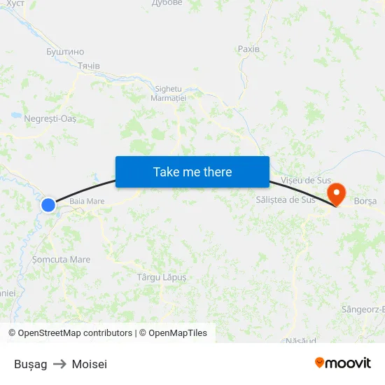 Bușag to Moisei map