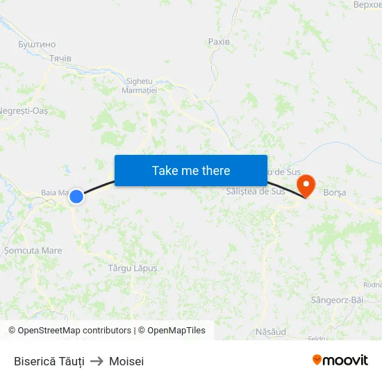 Biserică Tăuți to Moisei map