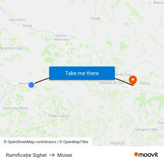 Ramificație Sighet to Moisei map