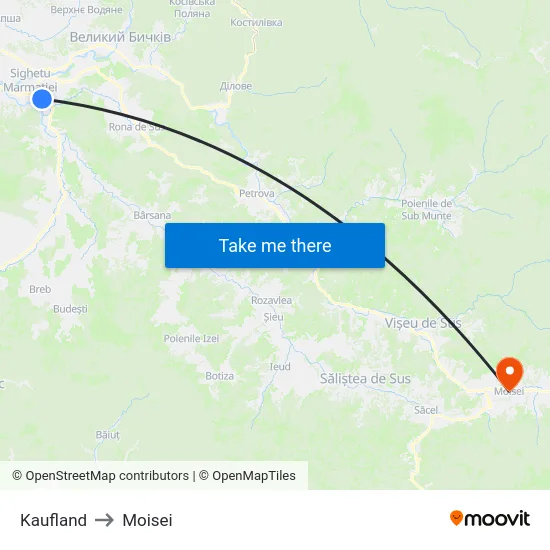 Kaufland to Moisei map