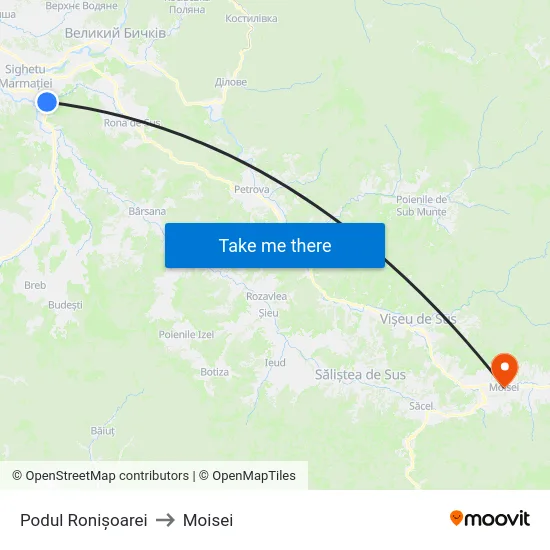 Podul Ronișoarei to Moisei map