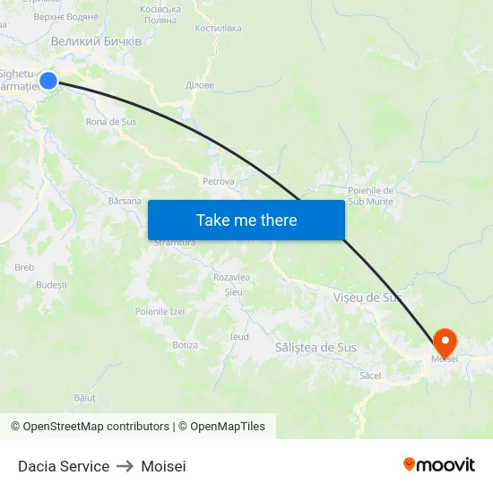 Dacia Service to Moisei map