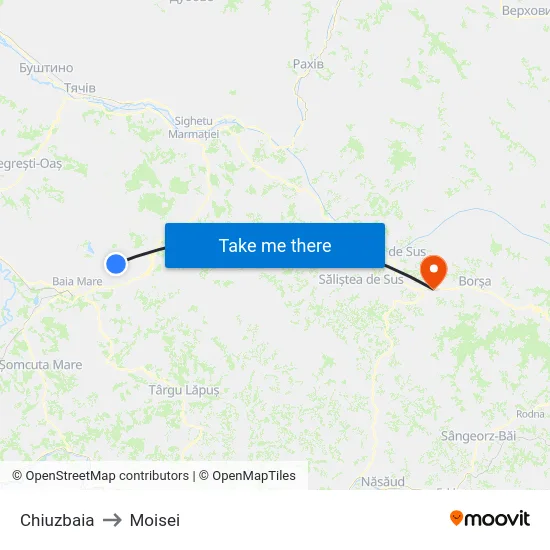 Chiuzbaia to Moisei map