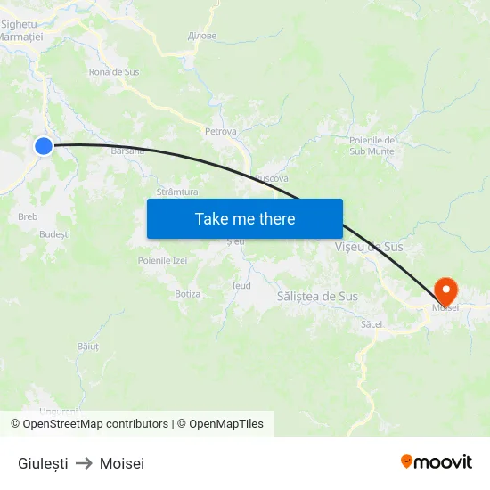 Giulești to Moisei map