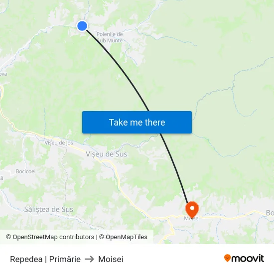 Repedea | Primărie to Moisei map