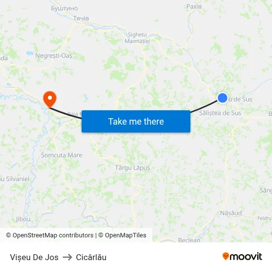 Vișeu De Jos to Cicârlău map