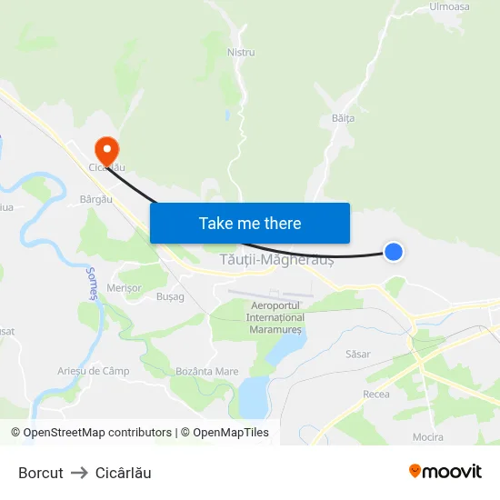 Borcut to Cicârlău map
