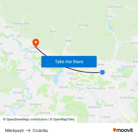 Mărășești to Cicârlău map