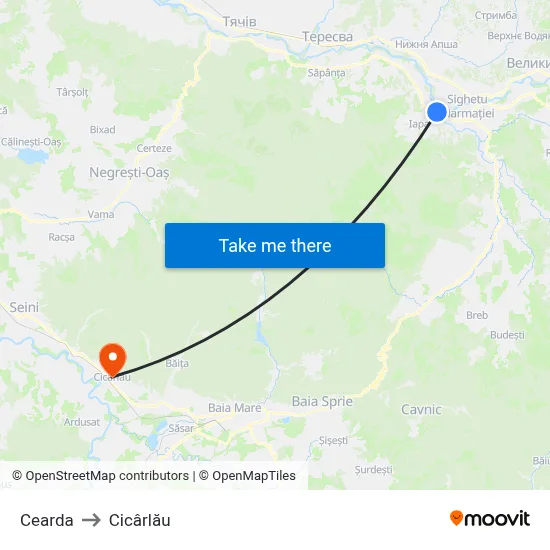 Cearda to Cicârlău map