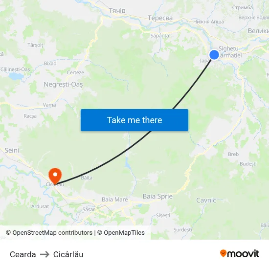 Cearda to Cicârlău map