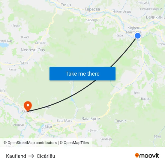 Kaufland to Cicârlău map