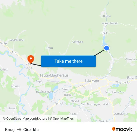 Baraj to Cicârlău map