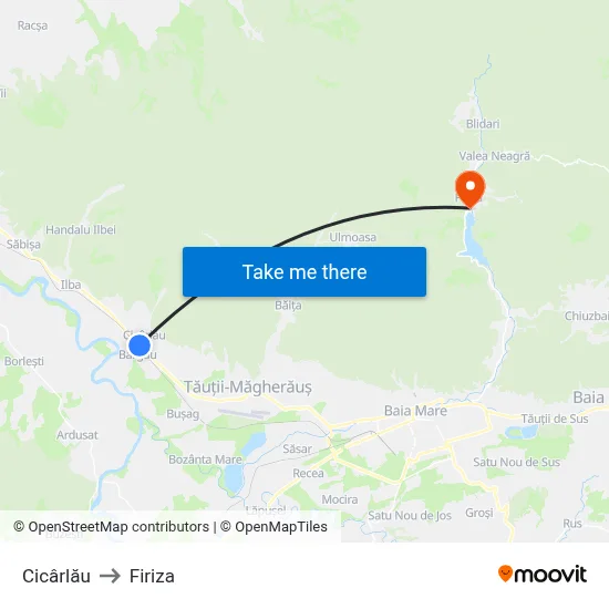 Cicârlău to Firiza map