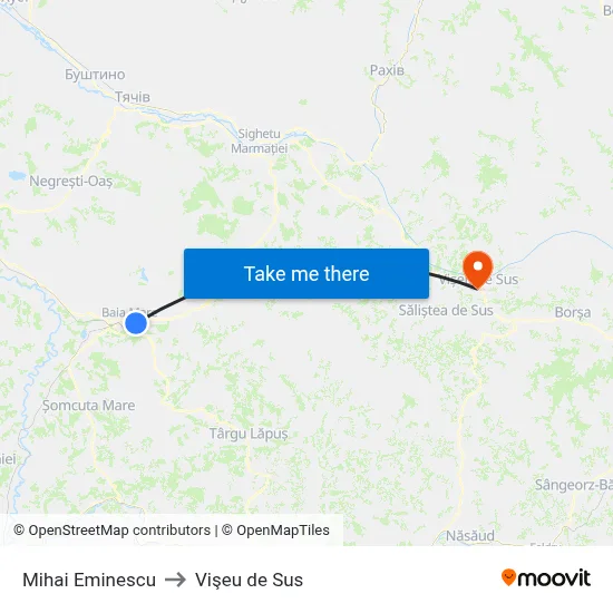 Mihai Eminescu to Vişeu de Sus map