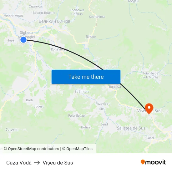 Cuza Vodă to Vişeu de Sus map