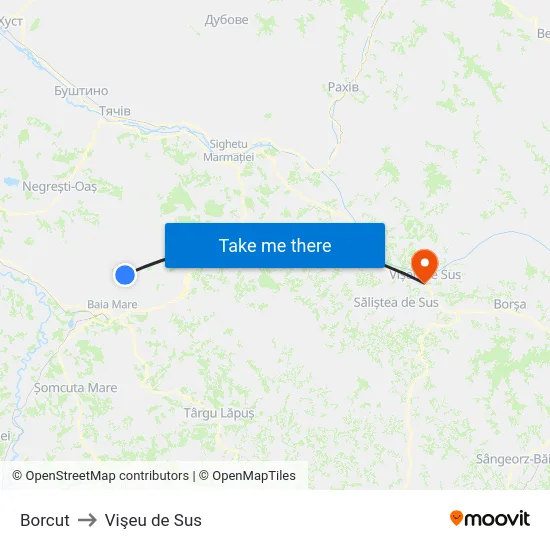 Borcut to Vişeu de Sus map