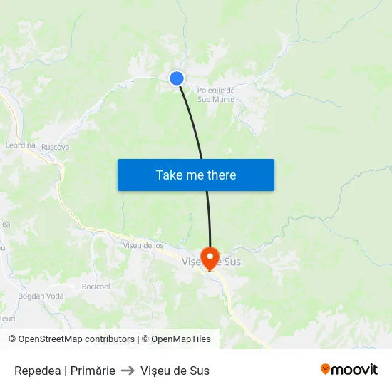 Repedea | Primărie to Vişeu de Sus map
