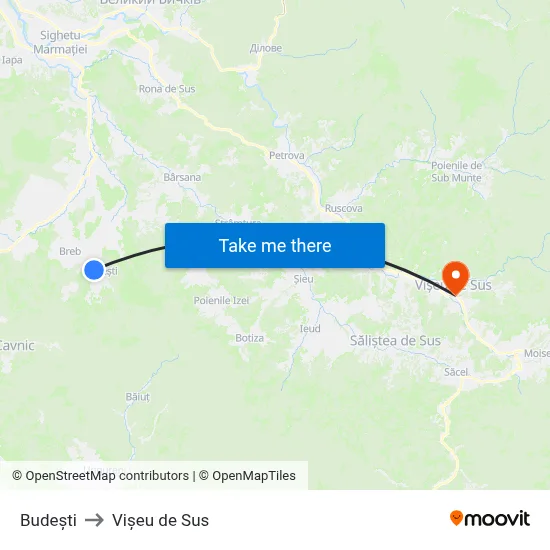 Budești to Vișeu de Sus map