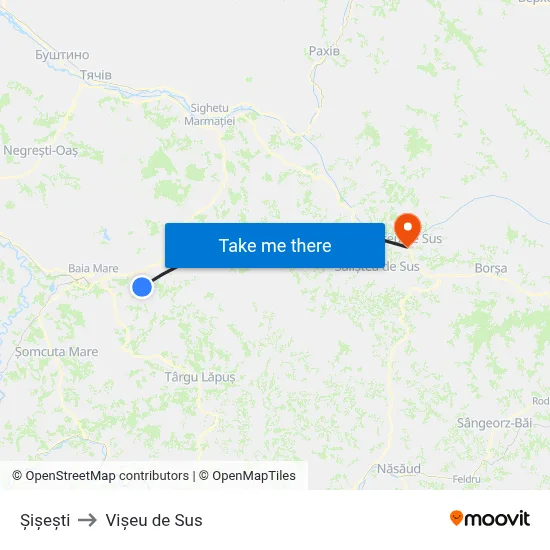 Șișești to Vișeu de Sus map