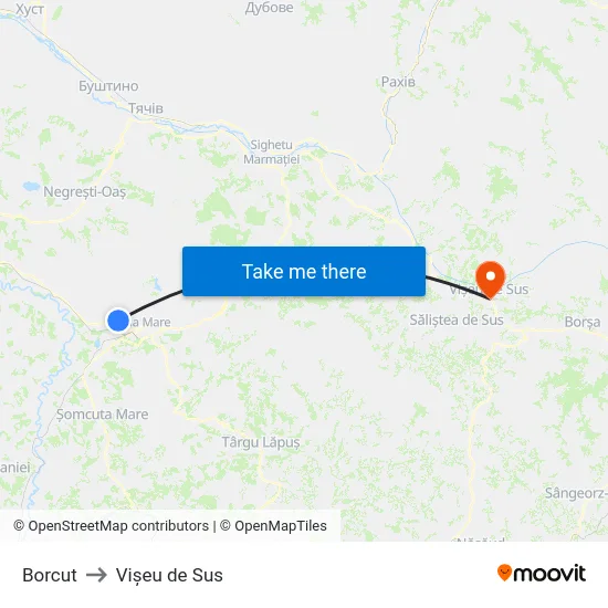 Borcut to Vișeu de Sus map