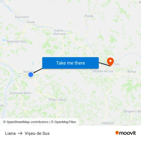 Liana to Vișeu de Sus map