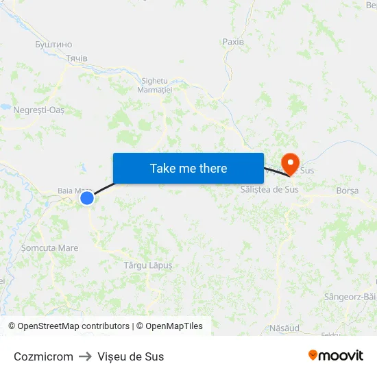 Cozmicrom to Vișeu de Sus map