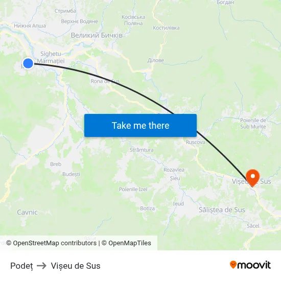 Podeț to Vișeu de Sus map