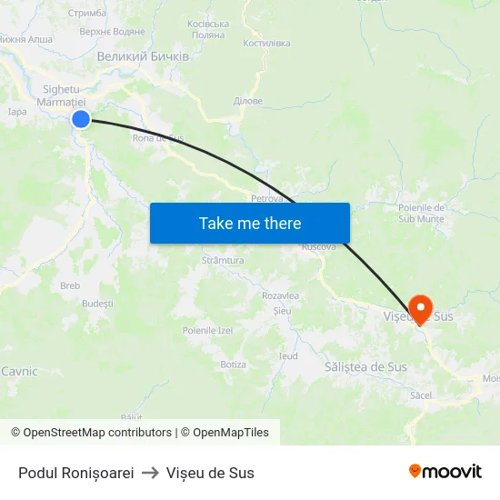 Podul Ronișoarei to Vișeu de Sus map