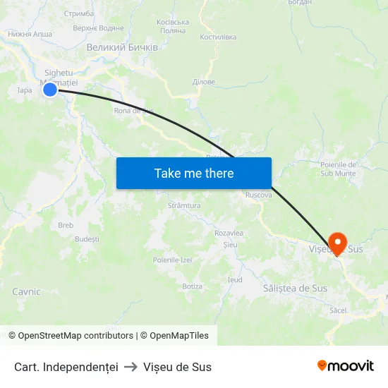 Cart. Independenței to Vișeu de Sus map