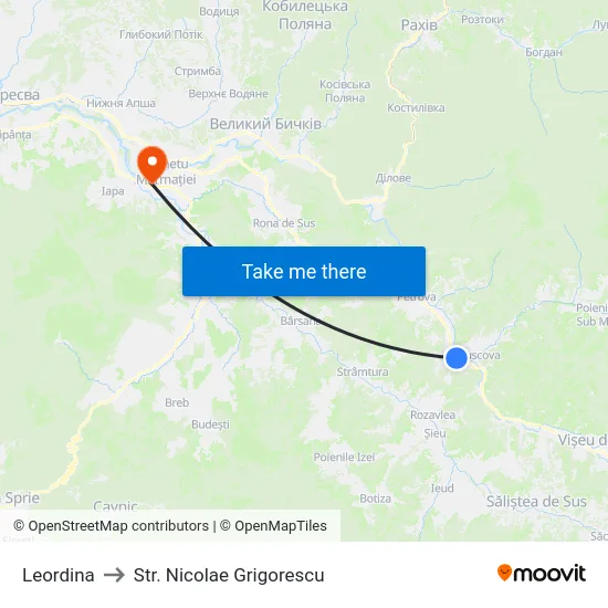 Leordina to Str. Nicolae Grigorescu map