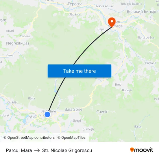 Parcul Mara to Str. Nicolae Grigorescu map