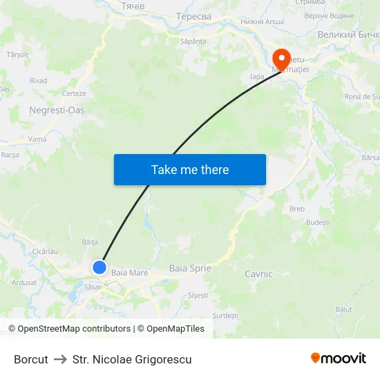 Borcut to Str. Nicolae Grigorescu map