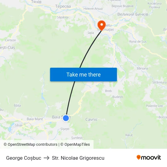 George Coșbuc to Str. Nicolae Grigorescu map