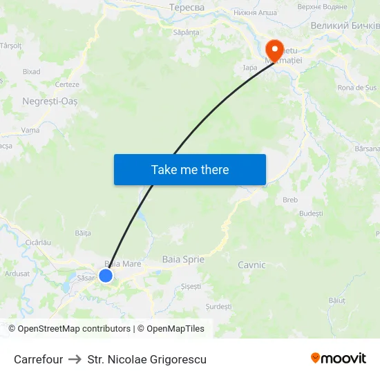 Carrefour to Str. Nicolae Grigorescu map
