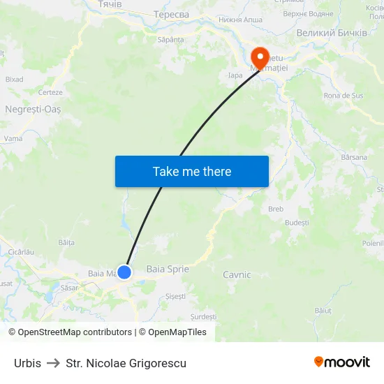 Urbis to Str. Nicolae Grigorescu map