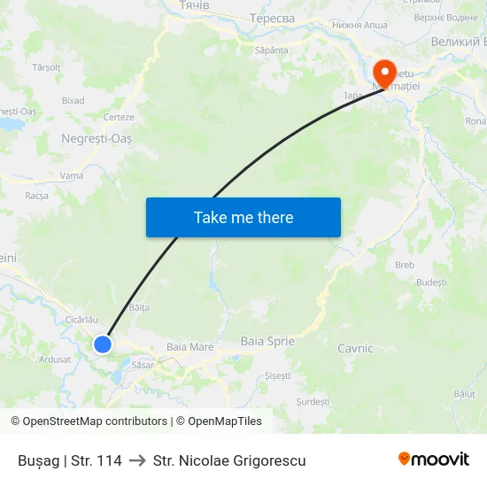 Bușag | Str. 114 to Str. Nicolae Grigorescu map