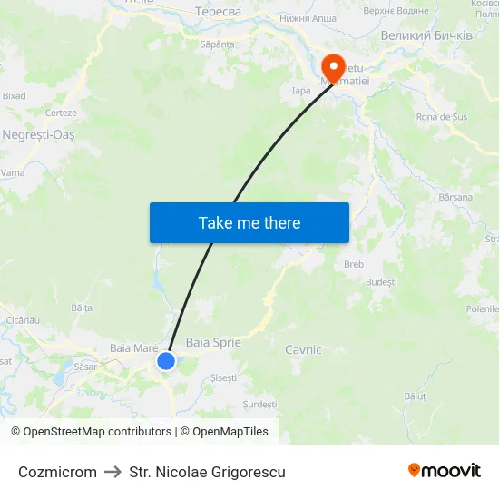 Cozmicrom to Str. Nicolae Grigorescu map