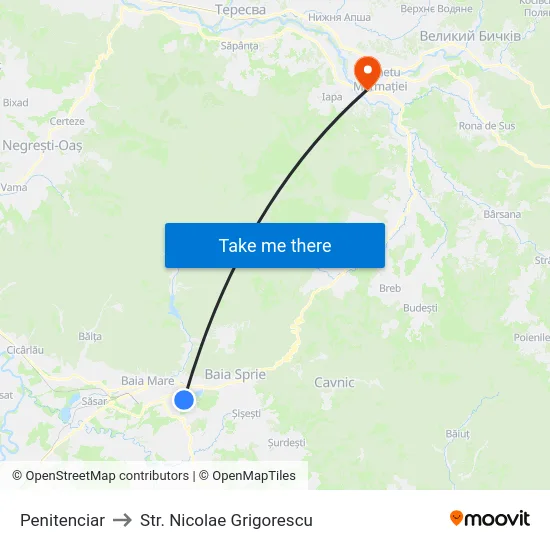Penitenciar to Str. Nicolae Grigorescu map