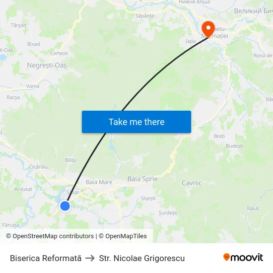 Biserica Reformată to Str. Nicolae Grigorescu map