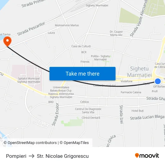 Pompieri to Str. Nicolae Grigorescu map
