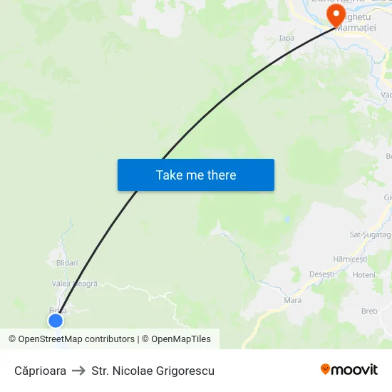 Căprioara to Str. Nicolae Grigorescu map