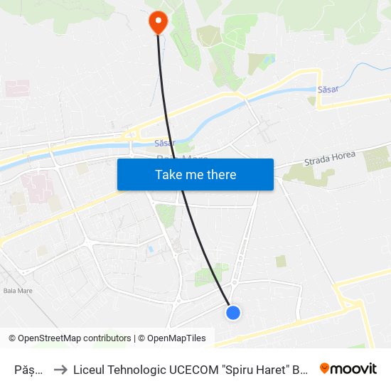 Pășunii to Liceul Tehnologic UCECOM "Spiru Haret" Baia Mare map