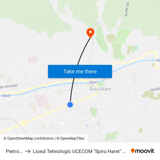 Pietrosul to Liceul Tehnologic UCECOM "Spiru Haret" Baia Mare map