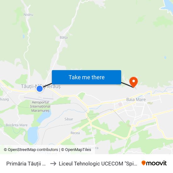 Primăria Tăuții Măgherăuș to Liceul Tehnologic UCECOM "Spiru Haret" Baia Mare map