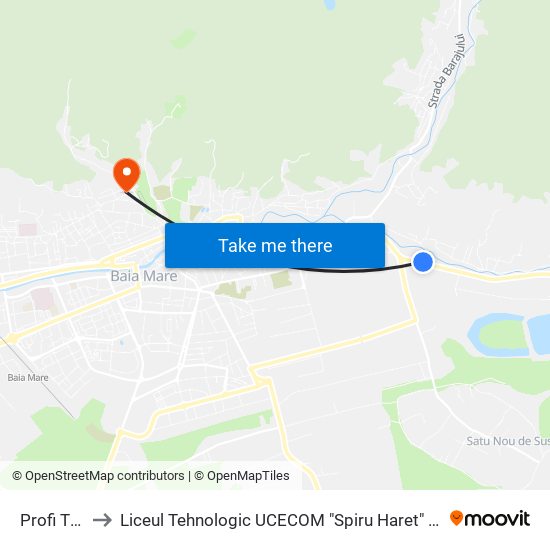 Profi Tăuți to Liceul Tehnologic UCECOM "Spiru Haret" Baia Mare map